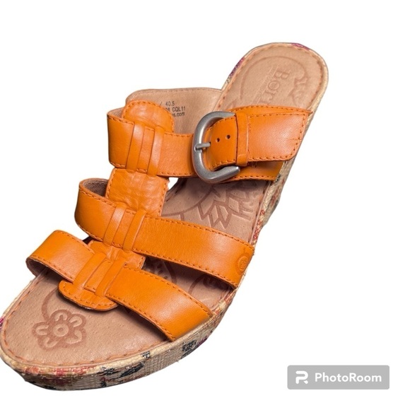 Born orange leather platform wedge sandals
floral burlap wrapped heel Women’s 9 - Picture 6 of 11